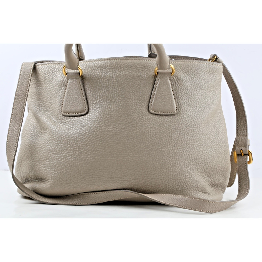 PRADA Vitello Daino Tote Taupe Gray Pebbled Grained Leather Shoulder Strap Bag - Picture 2 of 16